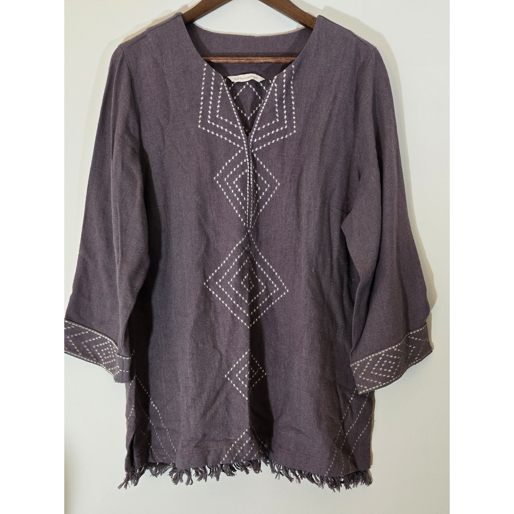 Soft Surroundings Embroidered Top Shirt Sz L fringe bottom Silk Blend